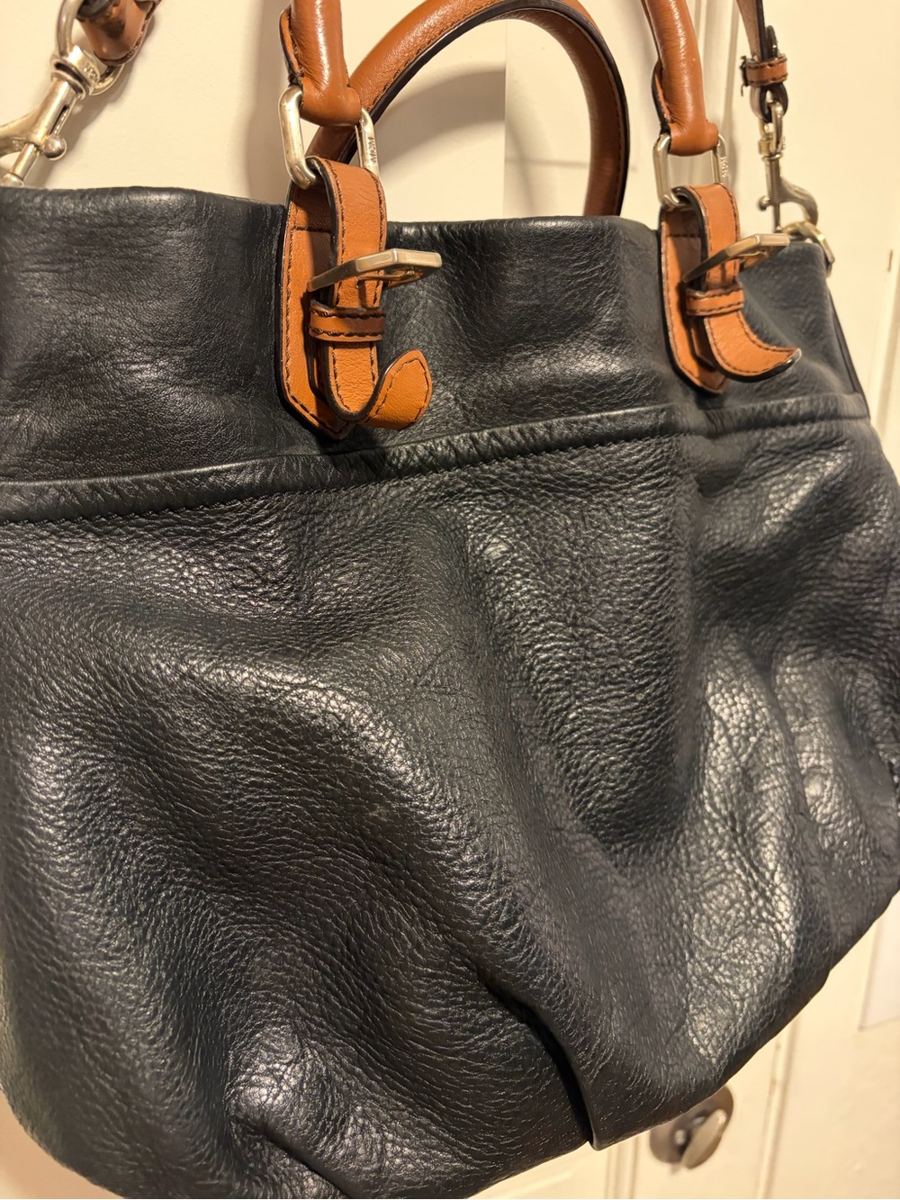 MCM Black Leather Tote with Brown Handles and Strap - Picture 9 of 17